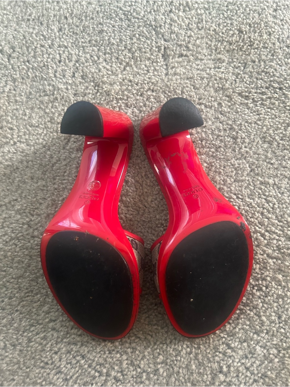 Authentic Gucci Beige Monogram Slide Heels with Red Trim - Picture 5 of 17